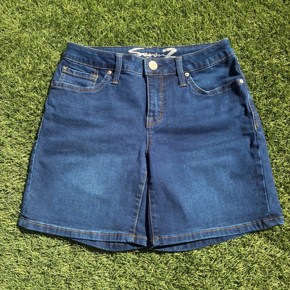 Seven7 Womens Size 4 29x7 Wide Leg Dark Wash Denim Shorts Stretch Blue